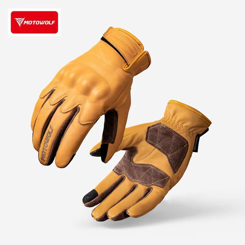 Motorcycle Glove Knuckle - 革製オートバイグローブ レトロライディンググローブ ヴィンテージライダー 滑り止め タッチスクリーン対応 ナックル保護