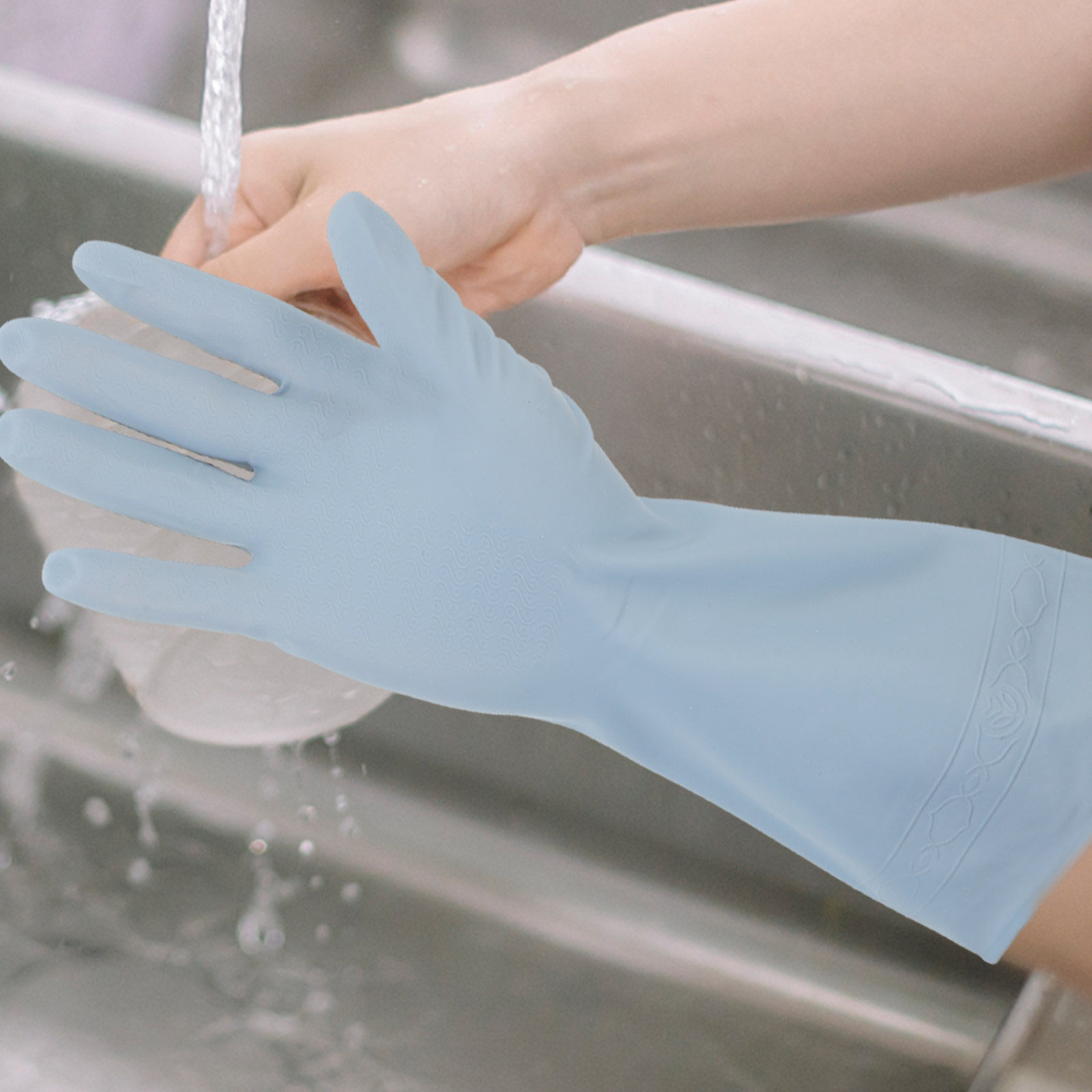 3組入り、長めの食器洗い用手袋。防水加工のゴム製で、キッチン - Dish Glove Rubber のレビューと価格